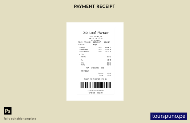 plantilla de recibo de pago de farmacia local CVSx lista para imprimir